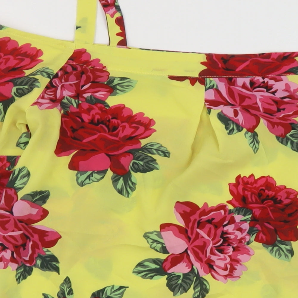 Dorothy Perkins Womens Yellow Floral Polyester Basic Blouse Size 10 Square Neck