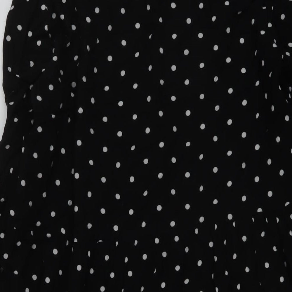 Stradivarius Womens Black Polka Dot Viscose A-Line Size M Collared Button