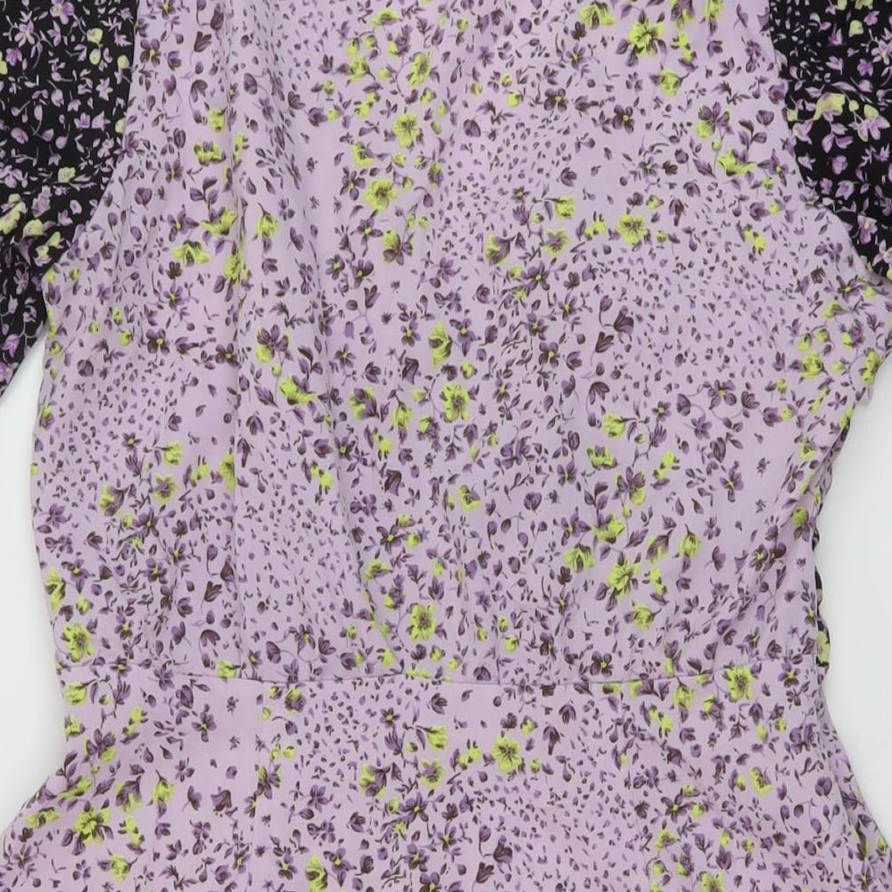 Quiz Womens Purple Floral Polyester A-Line Size 10 V-Neck Pullover