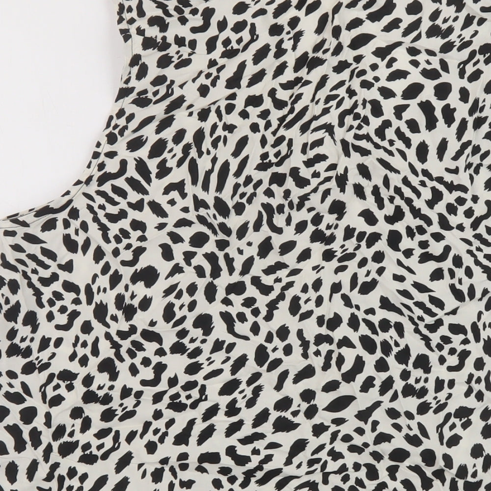 M&Co Womens Ivory Animal Print Viscose Basic Tank Size 12 Round Neck