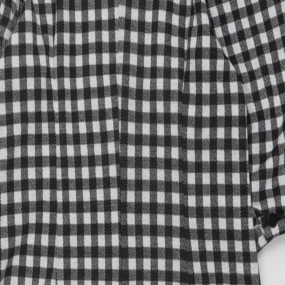 Sinsay Womens Black Check Polyester A-Line Size M Mock Neck Zip