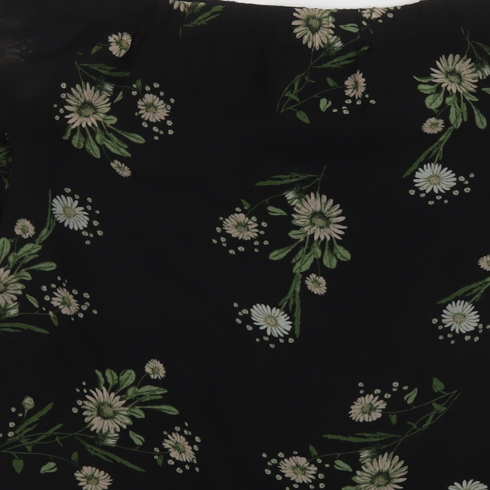 Marks & Spencer Womens Black Floral Polyester Basic Blouse Size 10 Square Neck