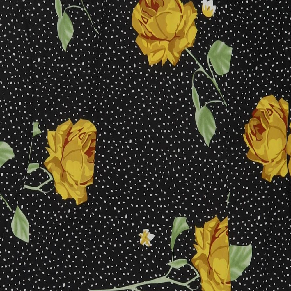 Wednesday's Girl Womens Black Floral Polyester A-Line Size XS V-Neck Button