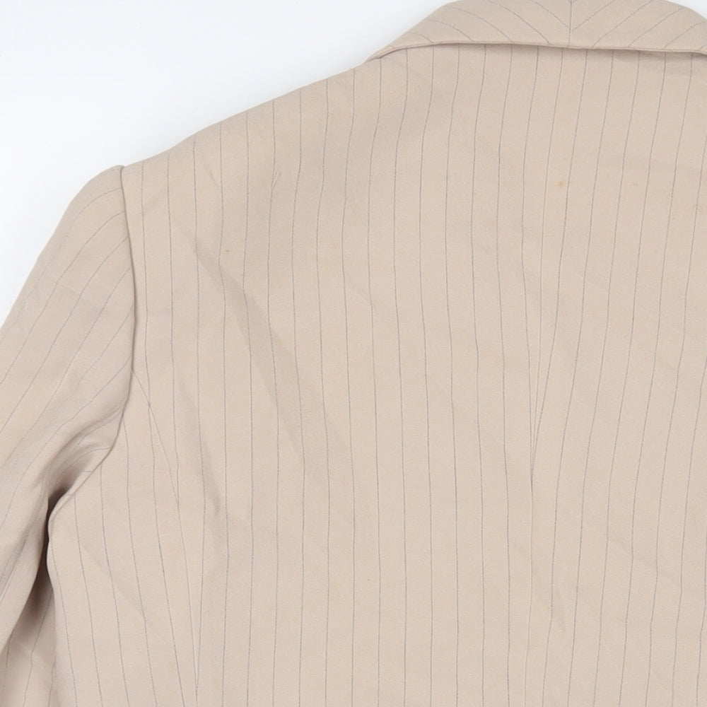 Frank Usher Womens Beige Striped Jacket Blazer Size 18 Button