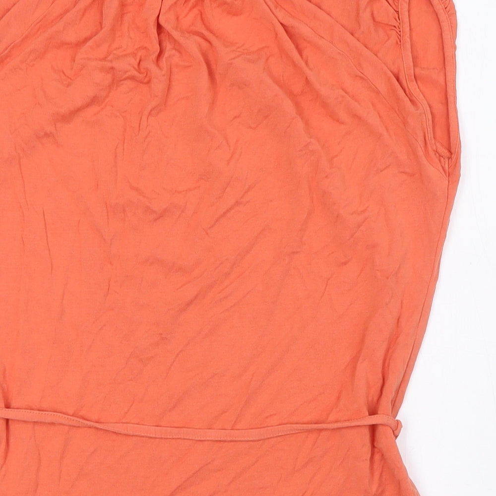 Marks & Spencer Womens Orange Viscose Basic Blouse Size 8 Boat Neck - Belted
