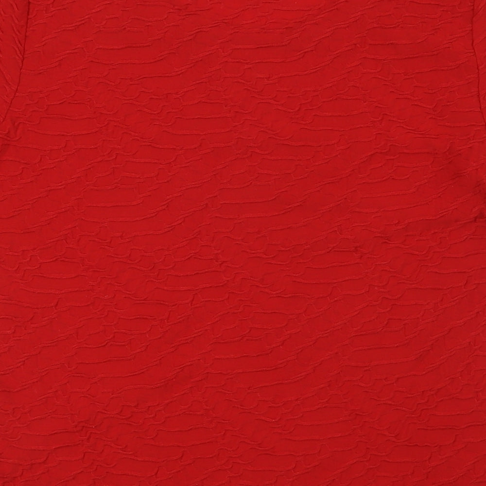 Isle Womens Red Polyester Basic T-Shirt Size S Round Neck - Textured