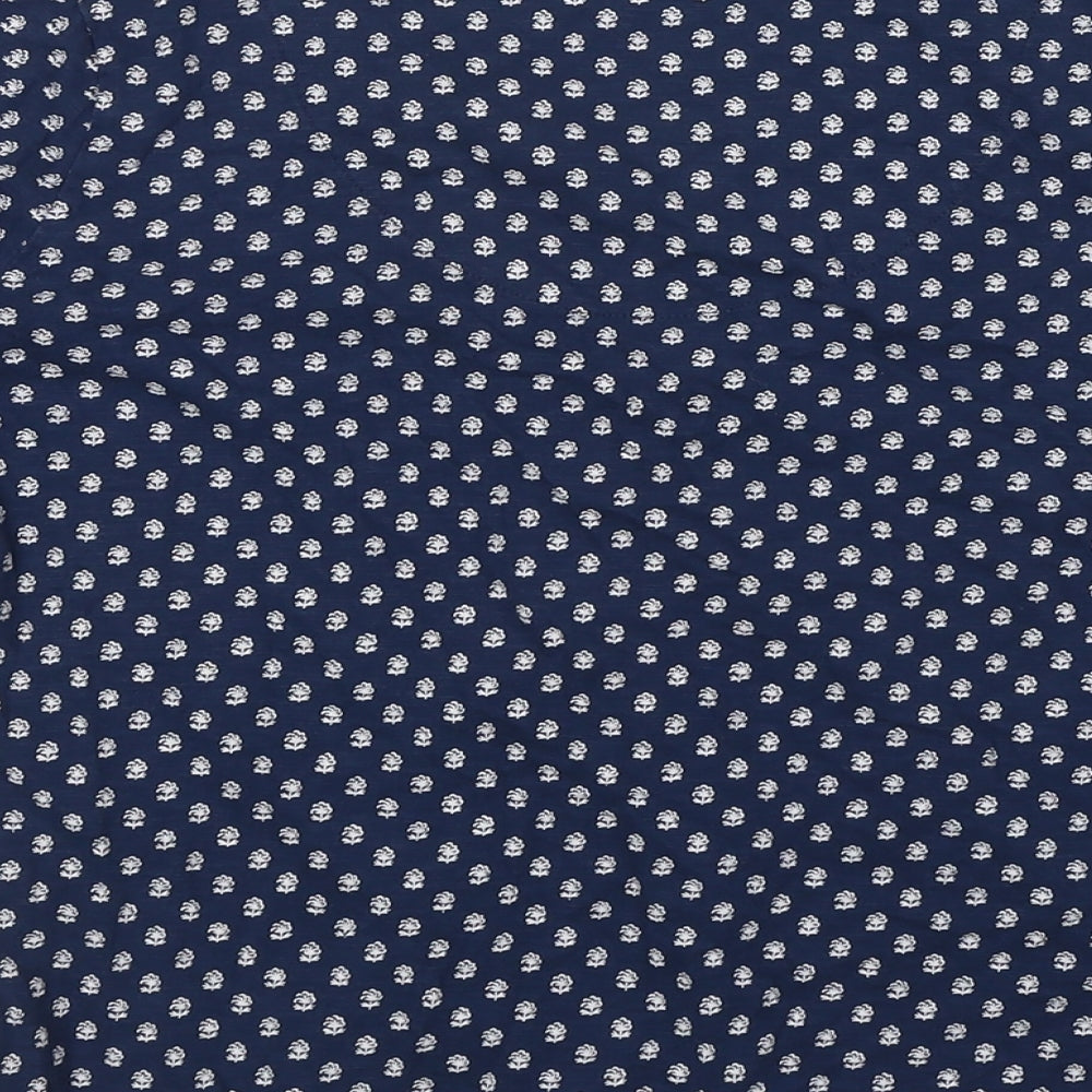 Marks & Spencer Womens Blue Floral Cotton Basic Blouse Size 12 Round Neck