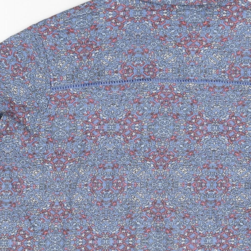 Isle Womens Blue Geometric Cotton Basic Button-Up Size 16 Collared