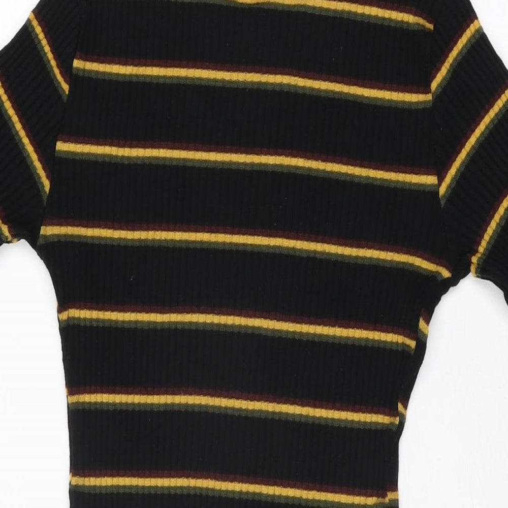 Zara Womens Black Striped Polyester Bodycon Size S Round Neck Pullover