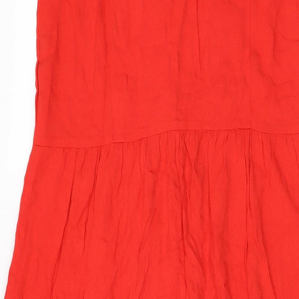 Promod Womens Red Viscose Maxi Size 10 Collared Button