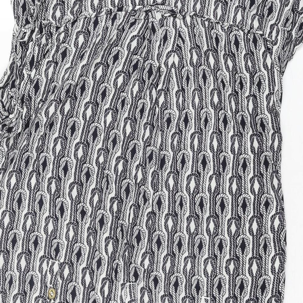 Warehouse Womens Blue Geometric Viscose Shift Size 12 Collared Button