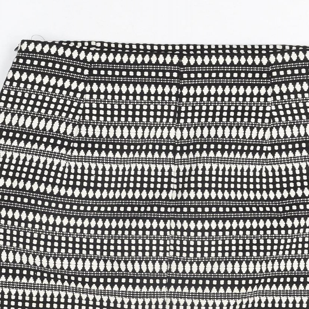Zara Womens Black Geometric Cotton Mini Skirt Size M Zip
