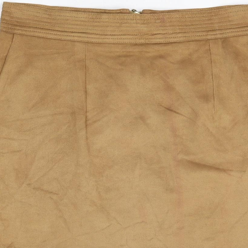 Marks & Spencer Womens Brown Polyester A-Line Skirt Size 10 Zip