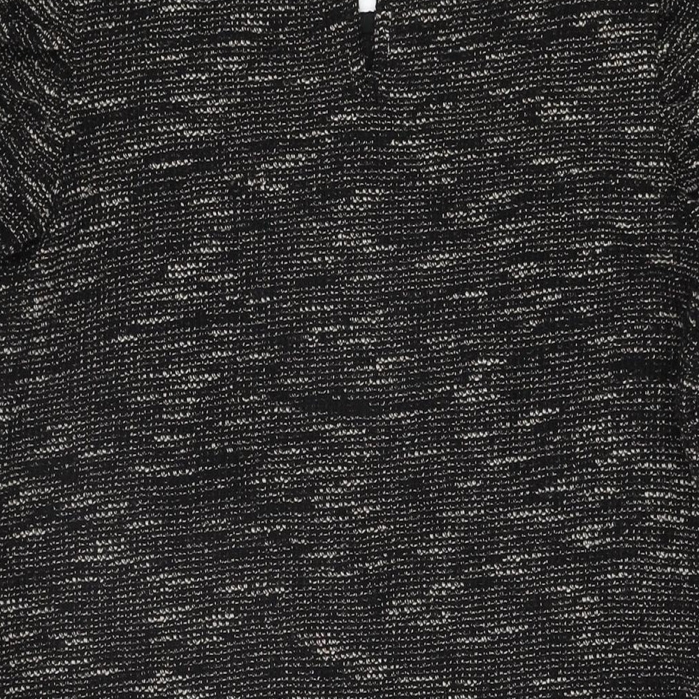 New Look Womens Black Geometric Viscose Shift Size 16 Round Neck Button