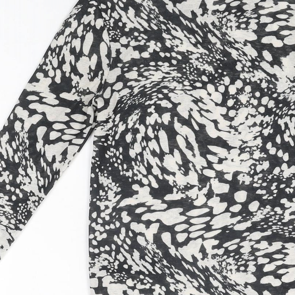 Topshop Womens Black Geometric Polyester Basic T-Shirt Size 8 High Neck