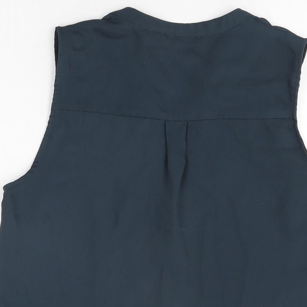 H&M Womens Blue Polyester Basic Blouse Size 6 V-Neck