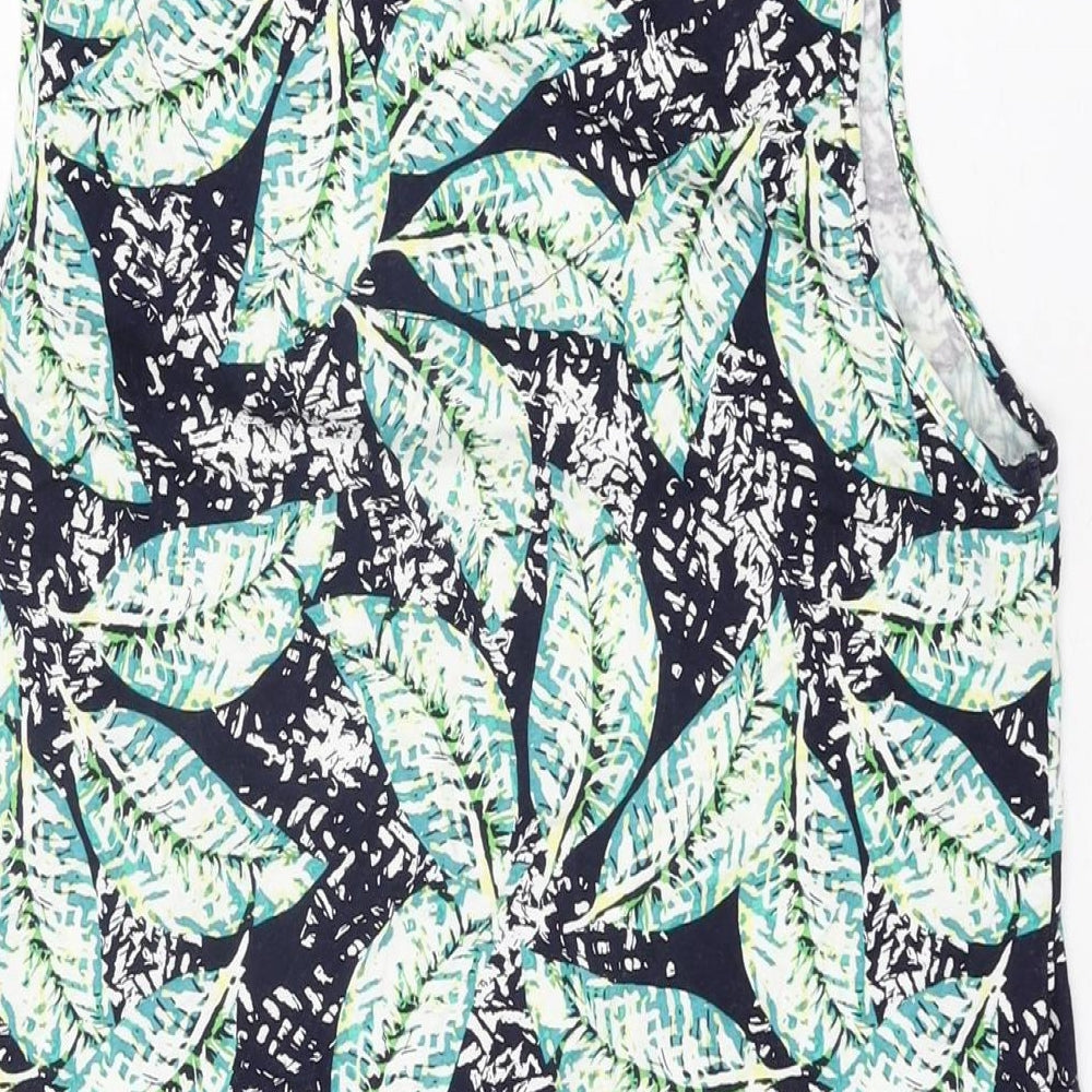Roman Womens Blue Geometric Polyester Basic T-Shirt Size 12 Round Neck