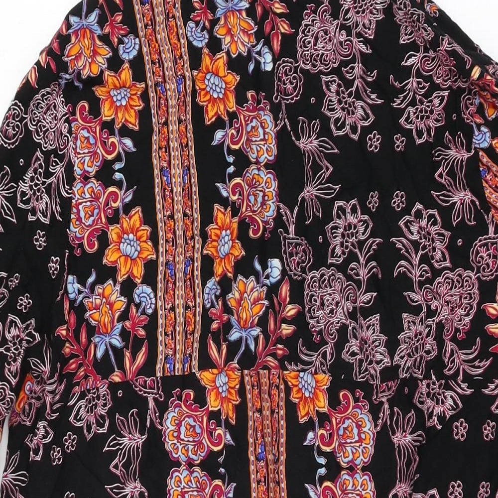 QED London Womens Black Floral Viscose Shift Size M V-Neck Button
