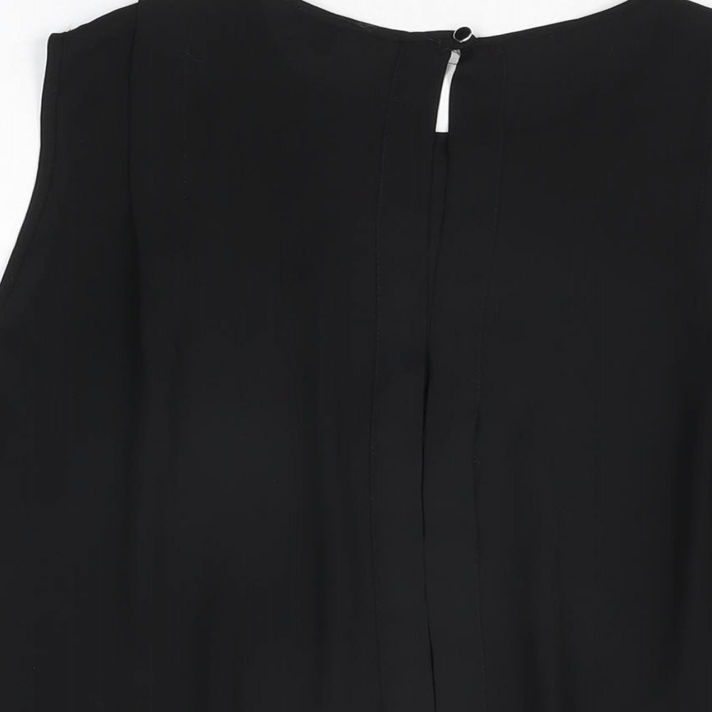 Warehouse Womens Black Polyester Basic T-Shirt Size 12 Round Neck