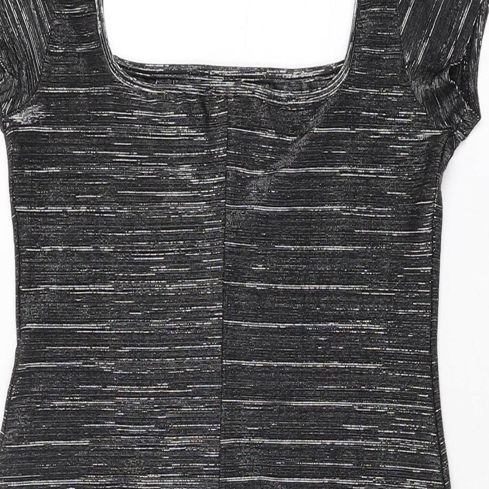 Cinnamon Womens Grey Acetate Bodycon Size M Square Neck Pullover