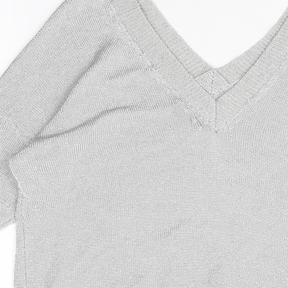 Topshop Womens Silver Viscose Basic T-Shirt Size 6 V-Neck