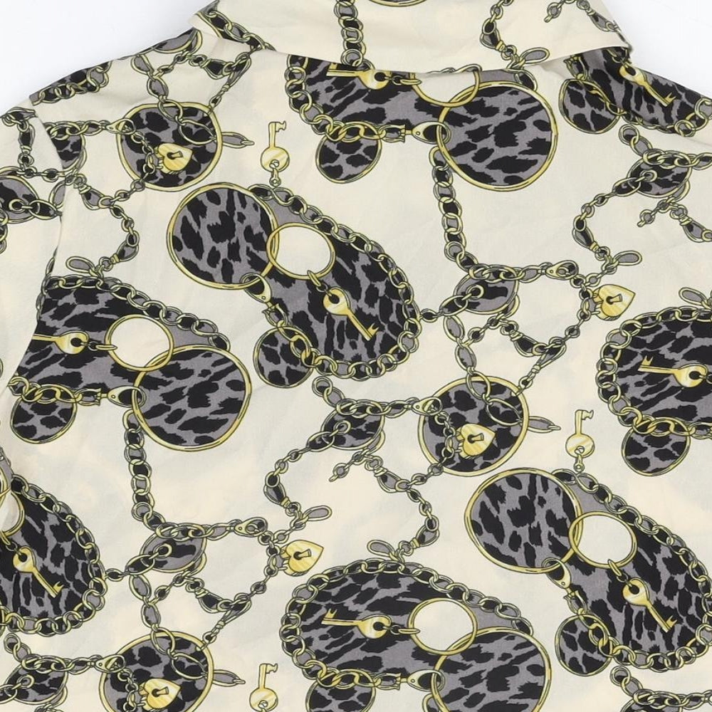 Nasty Gal Womens Ivory Geometric Cotton Basic Button-Up Size 6 Collared
