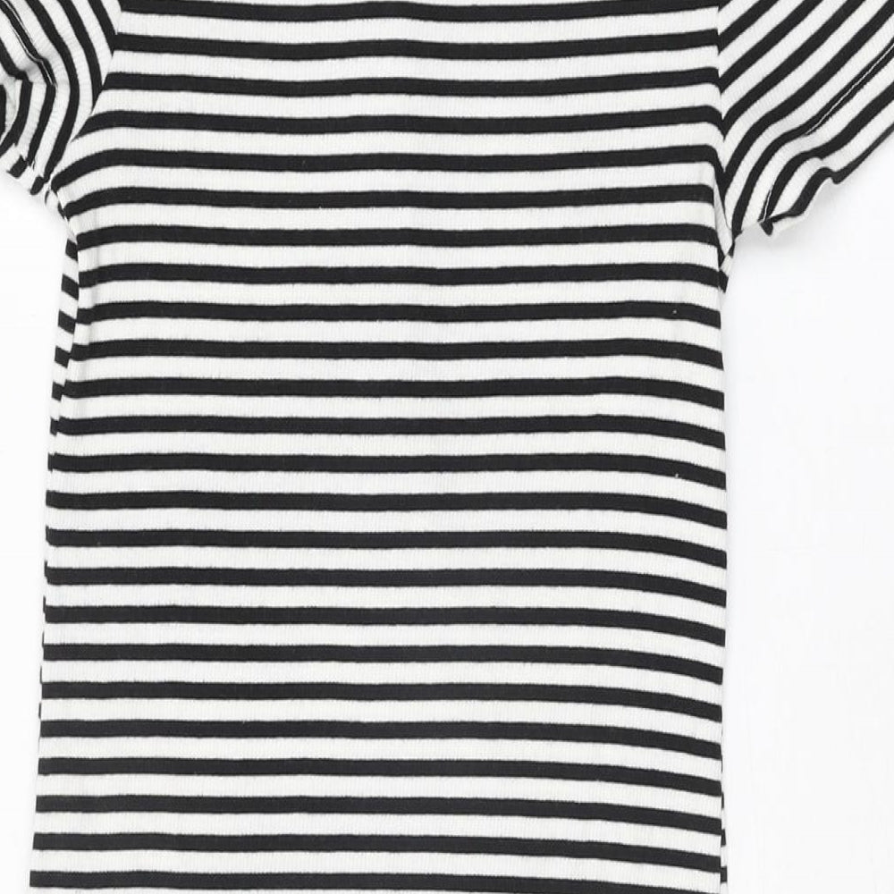 H&M Womens White Striped Cotton Bodycon Size S Round Neck Pullover