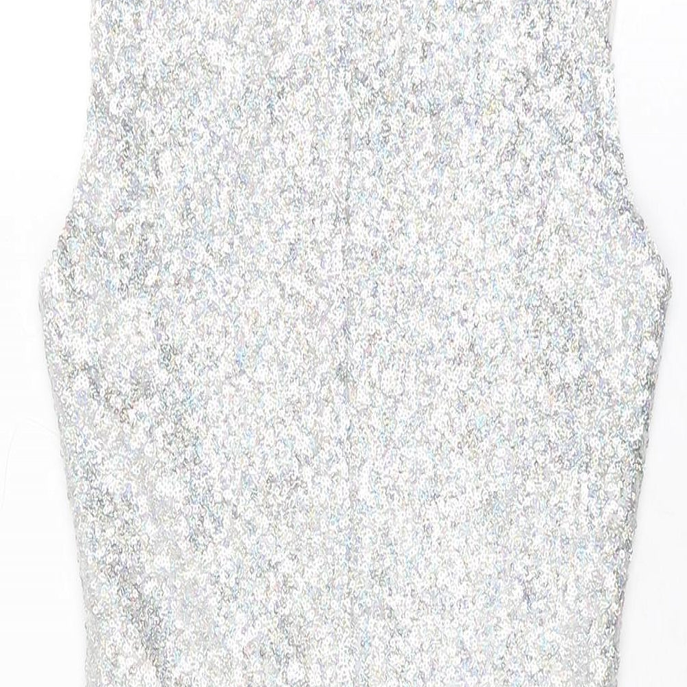 TFNC Womens Silver Polyester Bodycon Size S Round Neck Zip - Sequins