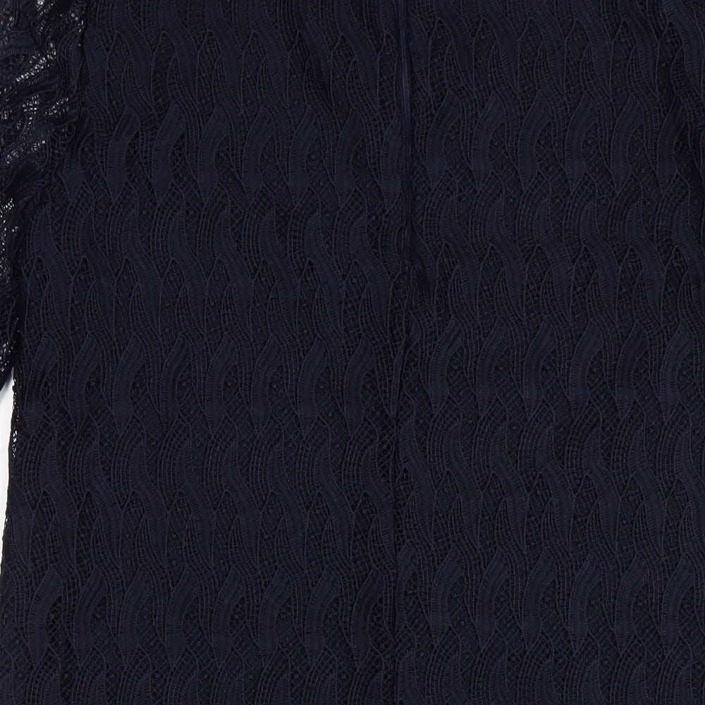 Mango Womens Blue Polyester A-Line Size M Round Neck Zip