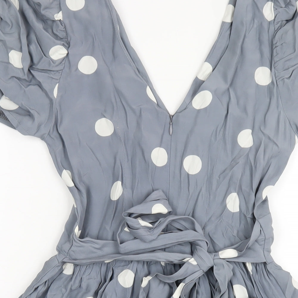 Closet Womens Grey Polka Dot Viscose A-Line Size 10 V-Neck Zip