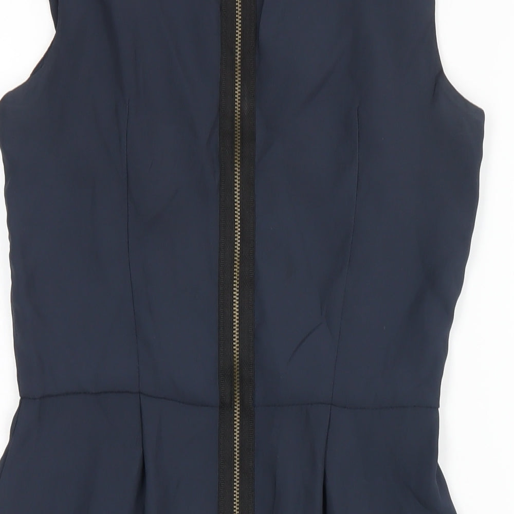 Topshop Womens Blue Polyester A-Line Size 8 Round Neck Zip