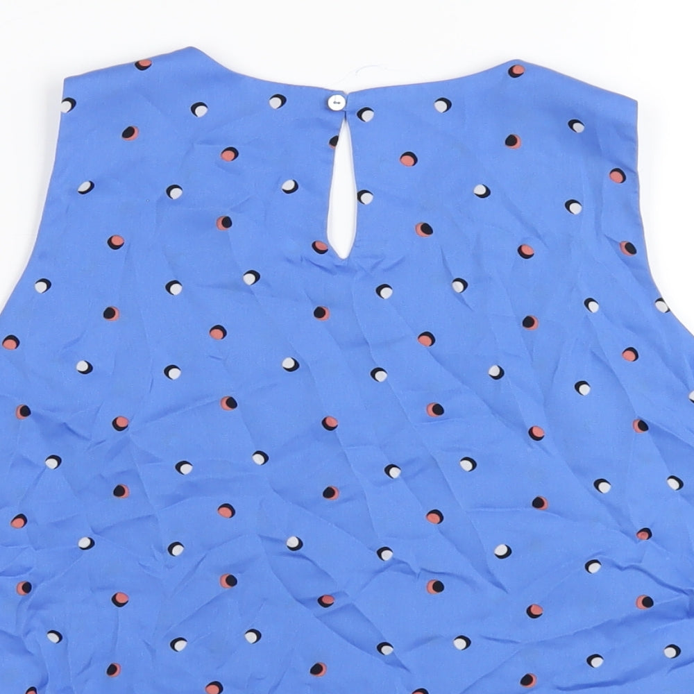 Zara Womens Blue Geometric Polyester Basic Tank Size M Round Neck