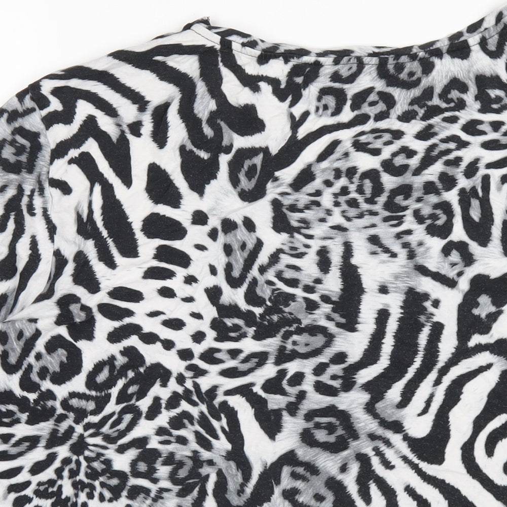 Dorothy Perkins Womens Grey Animal Print Viscose Basic T-Shirt Size 18 Round Neck