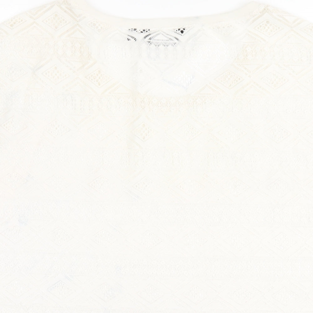 New Look Womens Ivory Polyester Basic T-Shirt Size 12 Round Neck