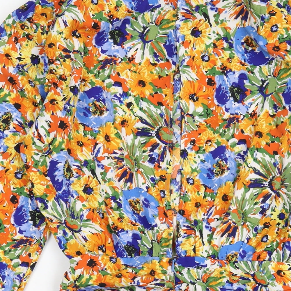 Vera & Lucy Womens Multicoloured Floral Polyester Mini Size S Mock Neck Zip