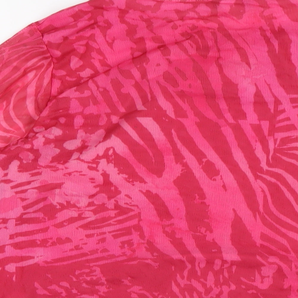 Oasis Womens Pink Geometric Polyester Basic T-Shirt Size L Round Neck