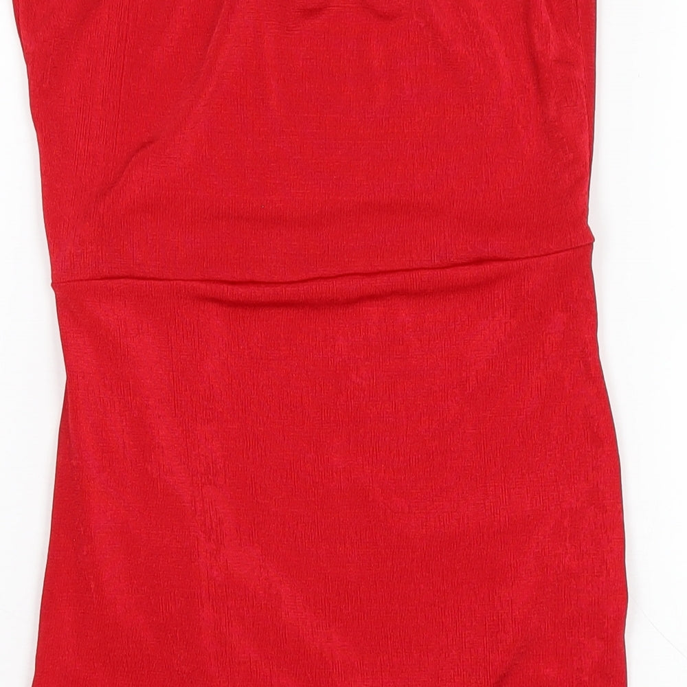 Missguided Womens Red Polyester Mini Size 10 Square Neck Pullover