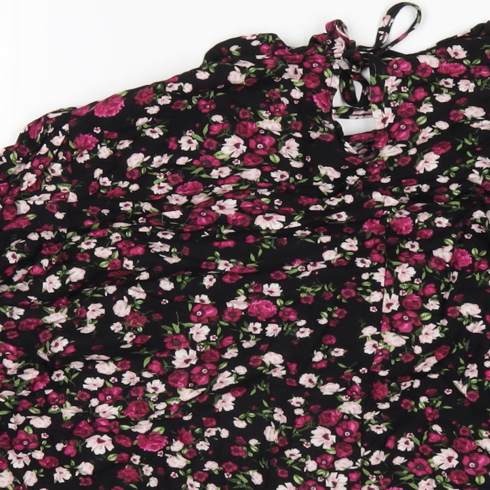Roman Womens Black Floral Viscose Basic T-Shirt Size 18 Round Neck
