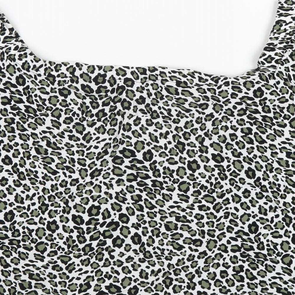 New Look Womens Green Animal Print Viscose Basic T-Shirt Size 12 Square Neck