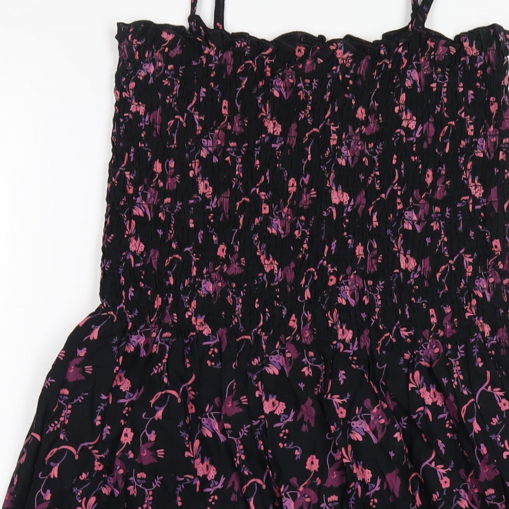 H&M Womens Black Floral Cotton A-Line Size 10 Square Neck Pullover