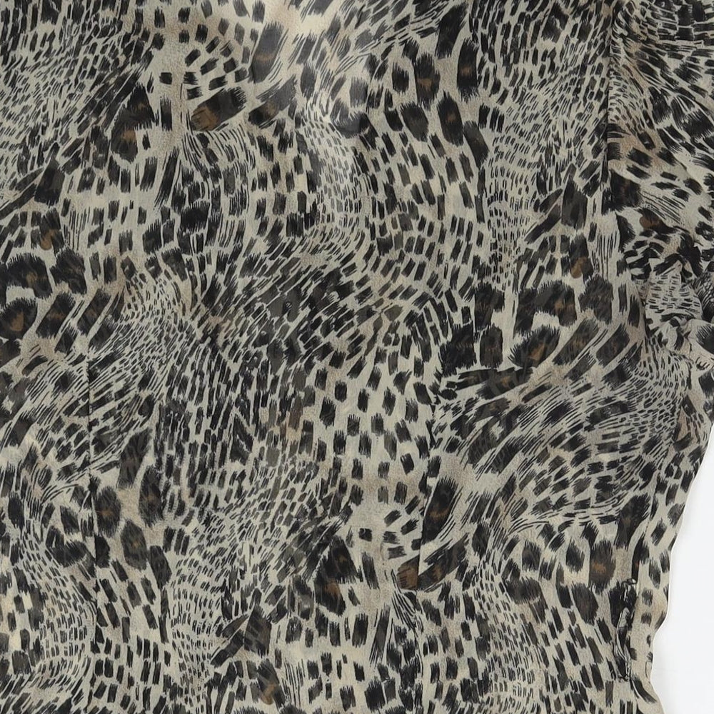 Select Womens Beige Animal Print Polyester Basic Button-Up Size 16 V-Neck