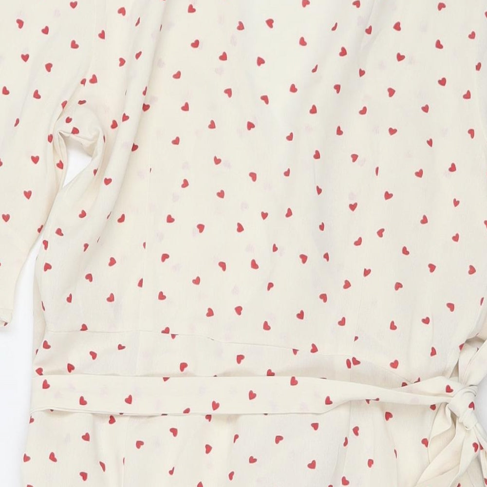 Vera & Lucy Womens White Geometric Polyester Wrap Dress Size M V-Neck Pullover - Hearts