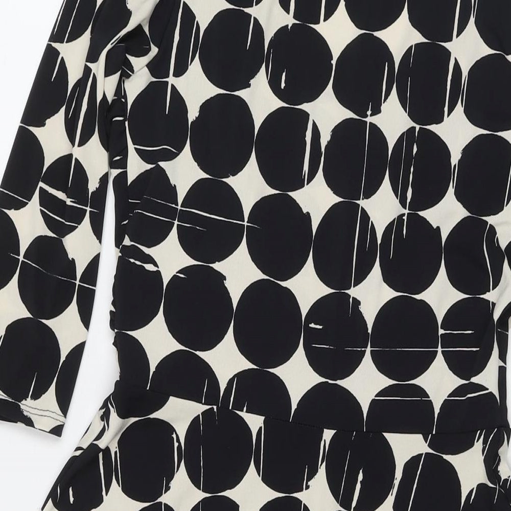 Leota Womens Black Polka Dot Polyester Fit & Flare Size S V-Neck Pullover