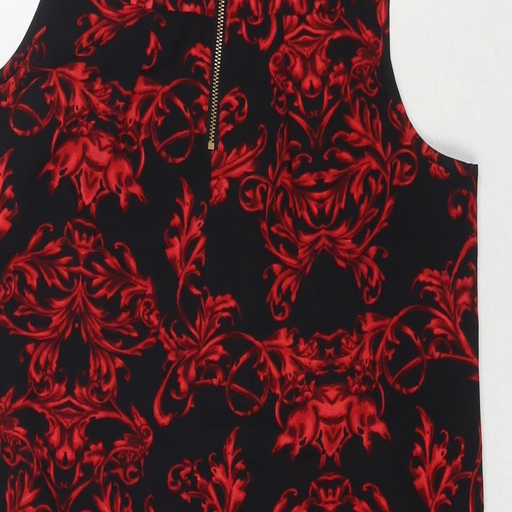 NEXT Womens Black Floral Polyester Basic T-Shirt Size 8 Round Neck