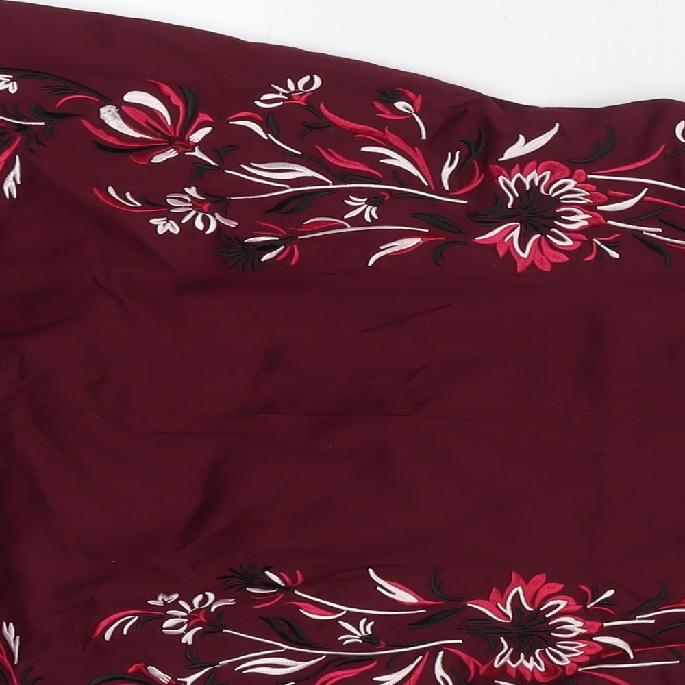 Precis Womens Red Floral Cotton A-Line Size 10 Round Neck Zip