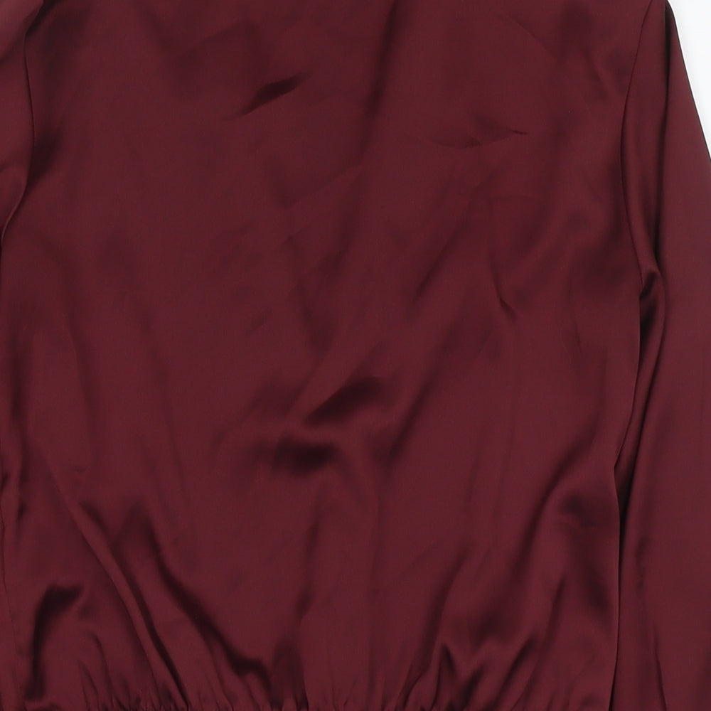 Topshop Womens Red Polyester Basic Button-Up Size 8 Collared