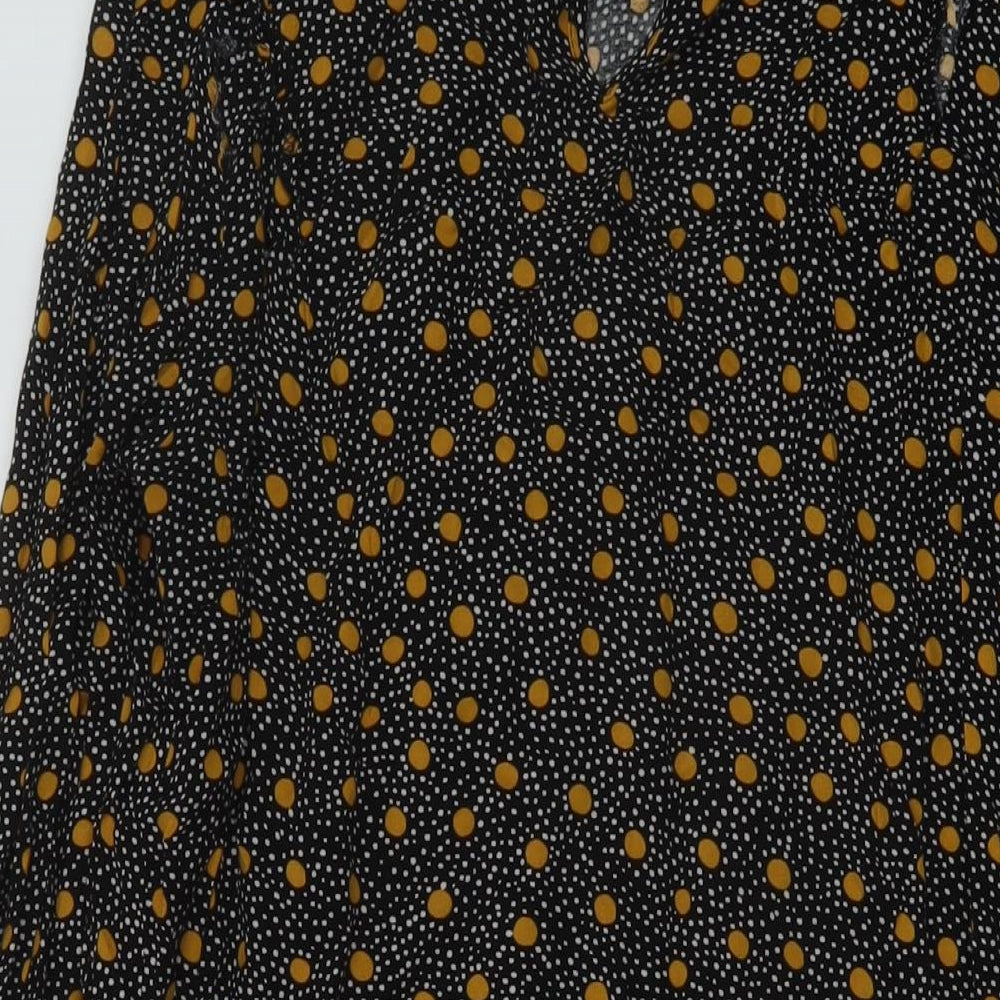New Look Womens Black Geometric Viscose A-Line Size 12 Mock Neck Button
