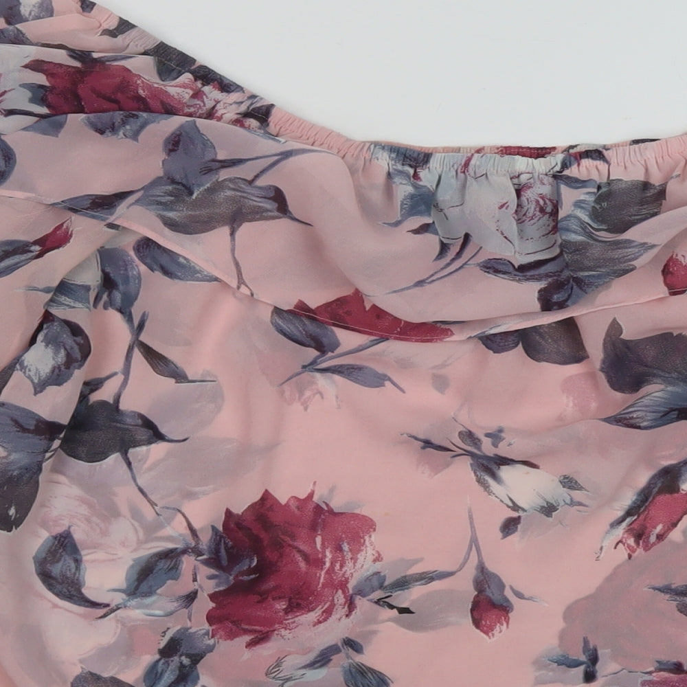 Lipsy Womens Pink Floral Polyester Basic Blouse Size 10 Square Neck