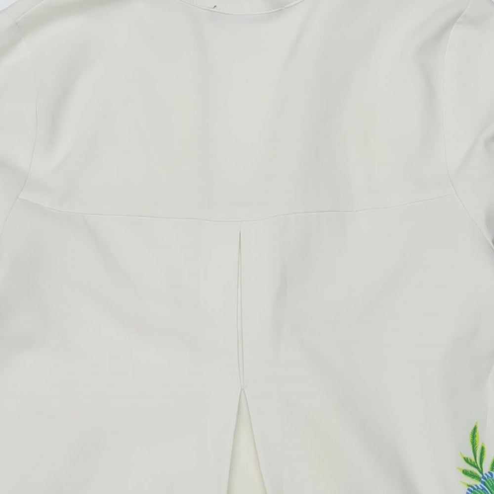 Zara Womens White Floral Polyester A-Line Size S V-Neck Pullover
