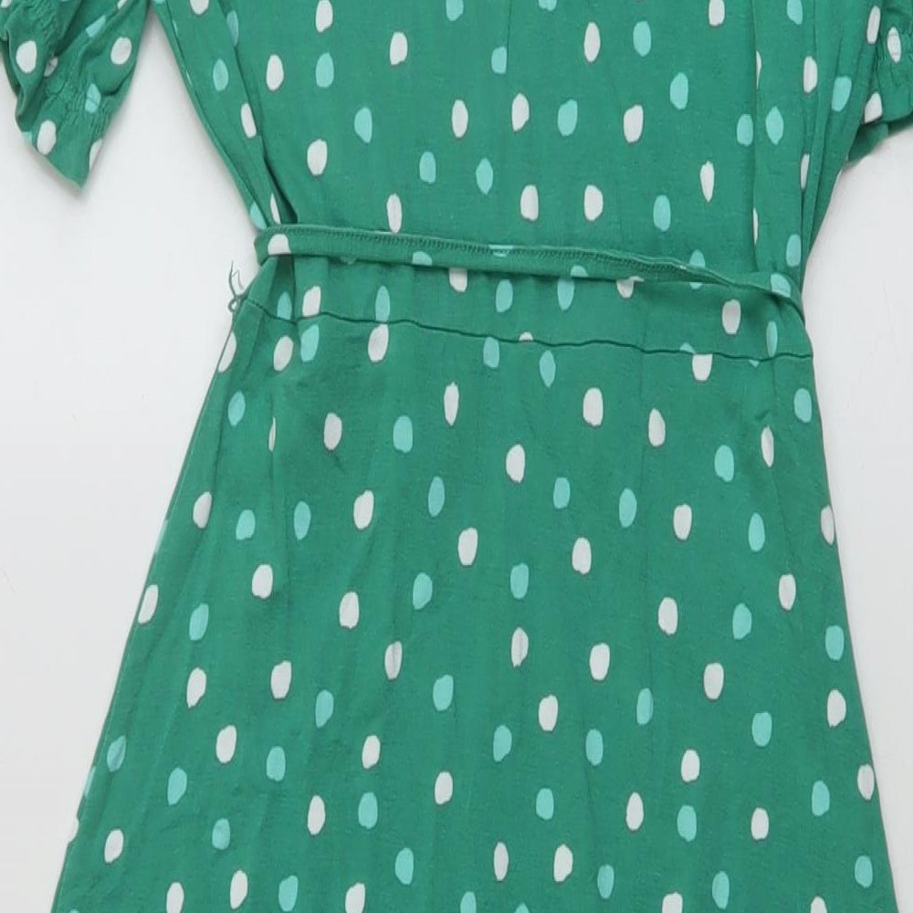 Marks & Spencer Womens Green Polka Dot Viscose A-Line Size 6 V-Neck Pullover